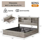 Struttura Letto King Size con Piattaforma, Cassetti Contenitore e Testiera con Libreria, Grigio