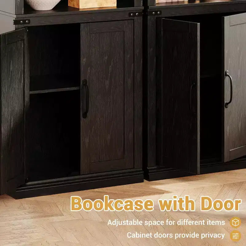 Libreria a 5 ripiani con ante a battente, scaffale espositivo alto 174,5 cm in legno per soggiorno e ufficio