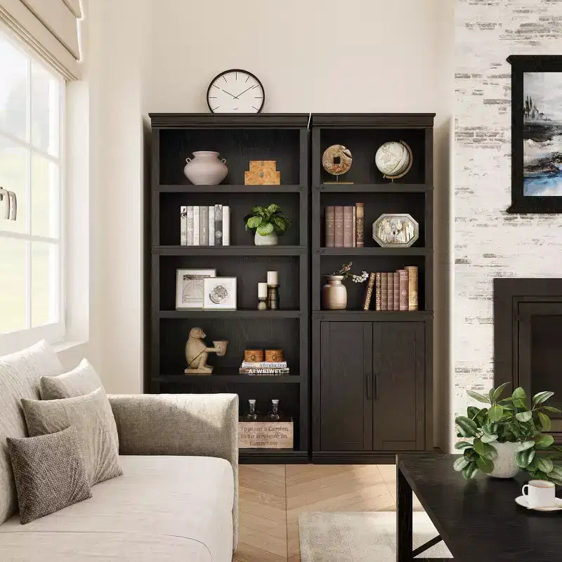 Libreria a 5 ripiani con ante a battente, scaffale espositivo alto 174,5 cm in legno per soggiorno e ufficio