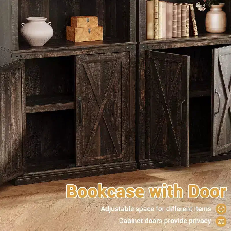 Libreria a 5 ripiani con ante a battente, scaffale espositivo alto 174,5 cm in legno per soggiorno e ufficio