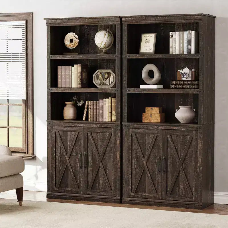 Libreria a 5 ripiani con ante a battente, scaffale espositivo alto 174,5 cm in legno per soggiorno e ufficio