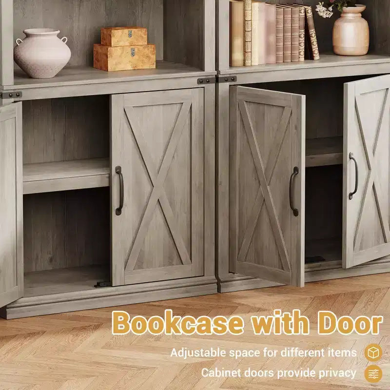 Libreria a 5 ripiani con ante a battente, scaffale espositivo alto 174,5 cm in legno per soggiorno e ufficio