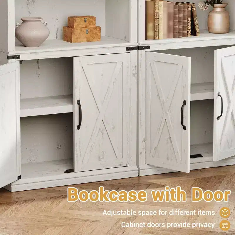 Libreria a 5 ripiani con ante a battente, scaffale espositivo alto 174,5 cm in legno per soggiorno e ufficio