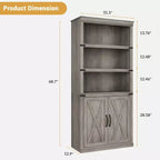 Libreria a 5 ripiani con ante a battente, scaffale espositivo alto 174,5 cm in legno per soggiorno e ufficio