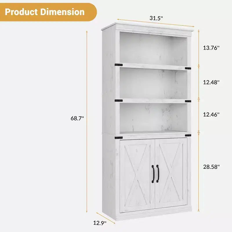 Libreria a 5 ripiani con ante a battente, scaffale espositivo alto 174,5 cm in legno per soggiorno e ufficio