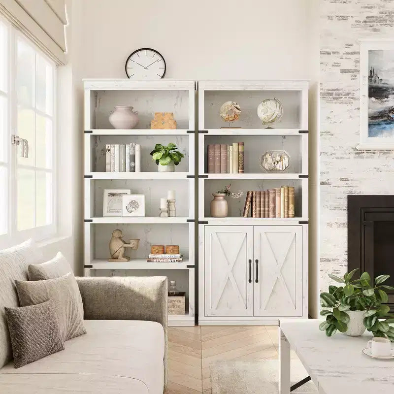 Libreria a 5 ripiani con ante a battente, scaffale espositivo alto 174,5 cm in legno per soggiorno e ufficio