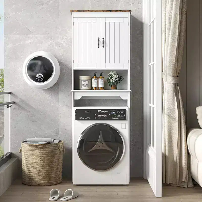 Mobiletto da bagno sopra WC con ante a doppio battente e ripiano regolabile, altezza 167 cm