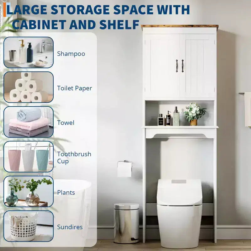 Mobiletto da bagno sopra WC con ante a doppio battente e ripiano regolabile, altezza 167 cm
