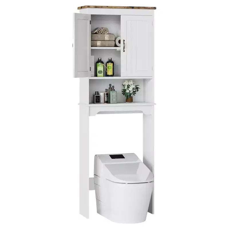 Mobiletto da bagno sopra WC con ante a doppio battente e ripiano regolabile, altezza 167 cm