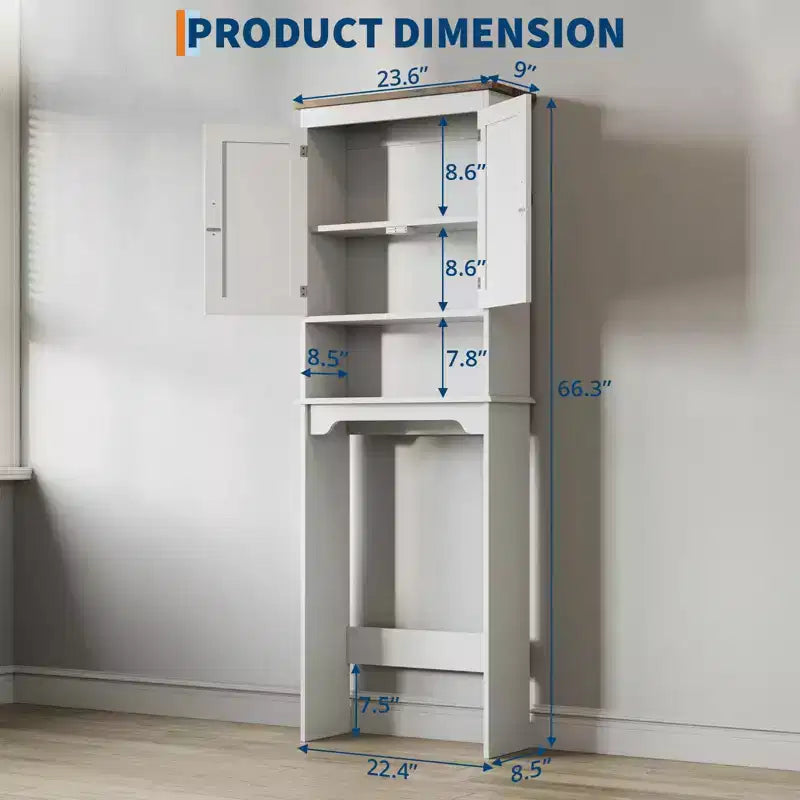 Mobiletto da bagno sopra WC con ante a doppio battente e ripiano regolabile, altezza 167 cm