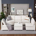 GustoWave Modular Sectional Sleeper Sofa with Storage Seats Reversible Sofa with Chenille Fabric 9 Seater Sectional Sofa, Beige