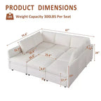 Divano Letto Componibile con Contenitore, in Tessuto Chenille, Fino a 9 Posti, Beige