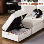 Divano Letto Componibile con Contenitore, in Tessuto Chenille, Fino a 9 Posti, Beige