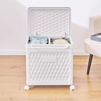 Cesto portabiancheria con coperchio e ruote – Cesta in plastica con maniglia per lavanderia o bagno, bianco