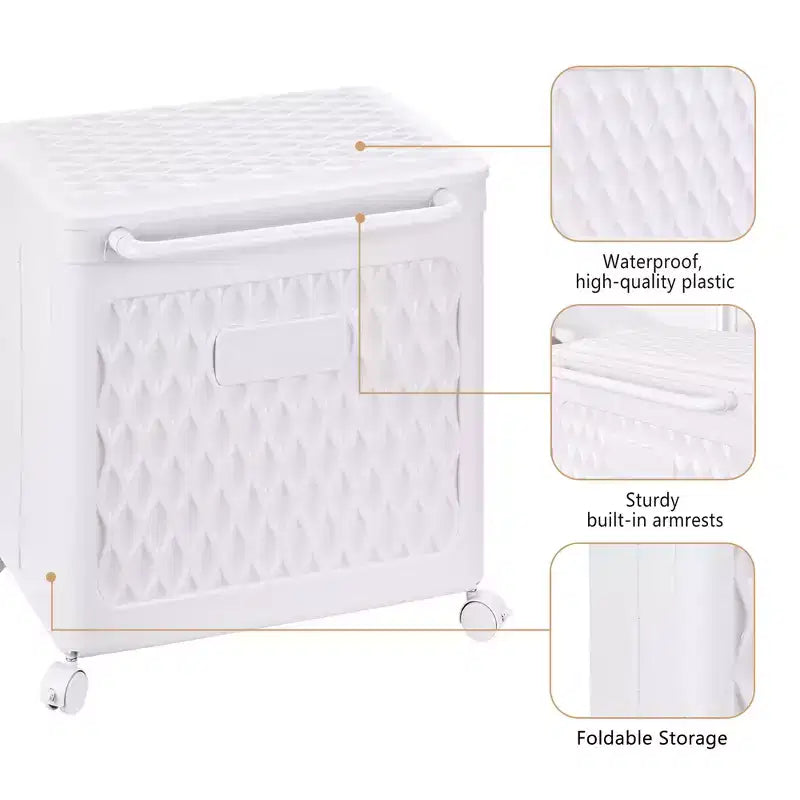 Cesto portabiancheria con coperchio e ruote – Cesta in plastica con maniglia per lavanderia o bagno, bianco