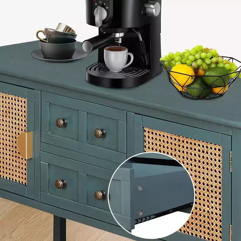Consolle in Rattan con 2 Cassetti e Mobile Contenitore, Tavolo Stretto a 2 Ripiani per Soggiorno e Ingresso
