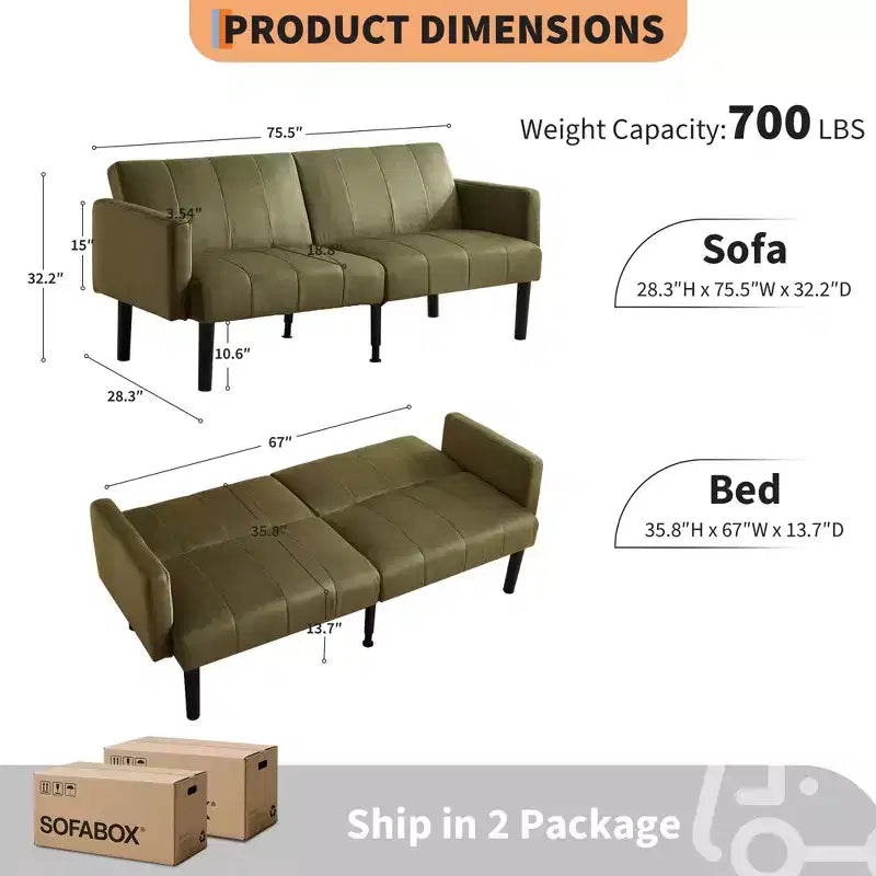 Divano letto futon convertibile da 75'' con schienale regolabile, divanetto imbottito per soggiorno