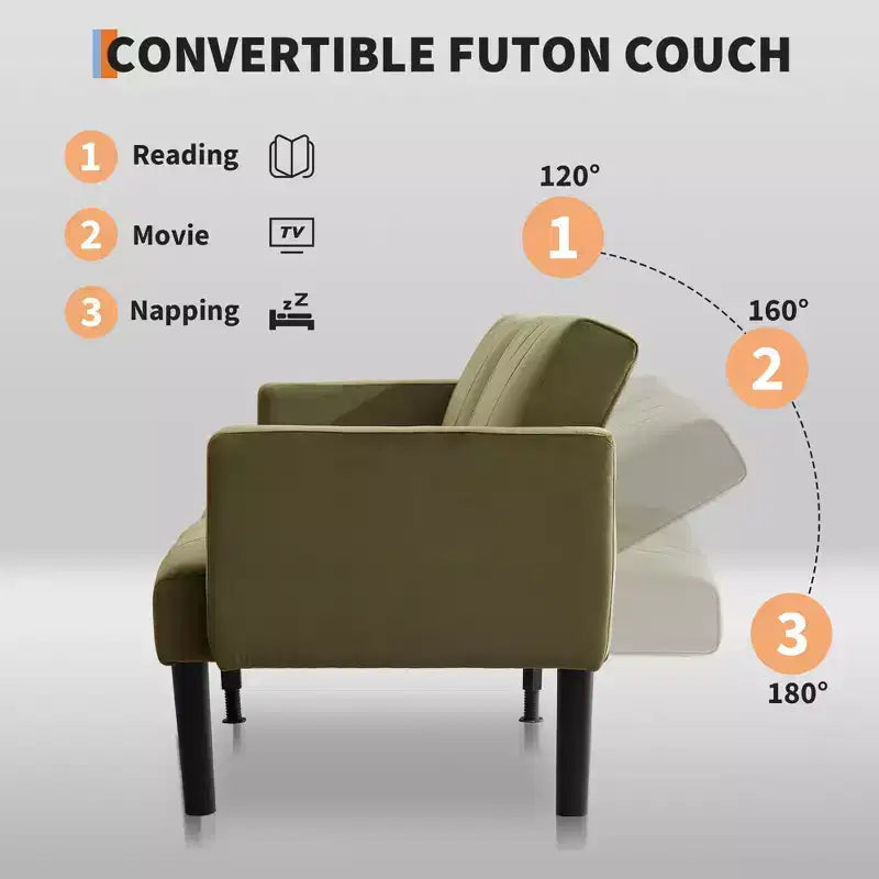 Divano letto futon convertibile da 75'' con schienale regolabile, divanetto imbottito per soggiorno