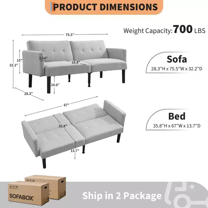 Divano letto futon convertibile da 75'' con schienale regolabile, divanetto imbottito per soggiorno