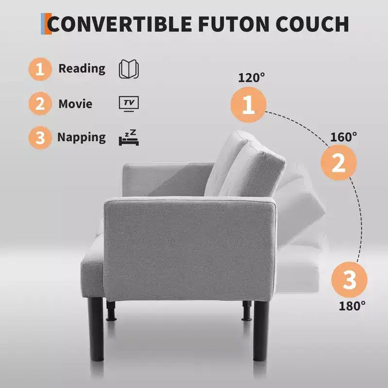 Divano letto futon convertibile da 75'' con schienale regolabile, divanetto imbottito per soggiorno