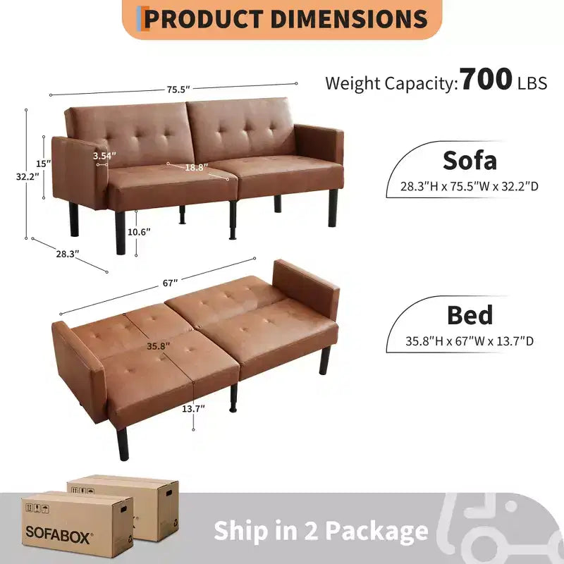 Divano letto futon convertibile da 75'' con schienale regolabile, divanetto imbottito per soggiorno