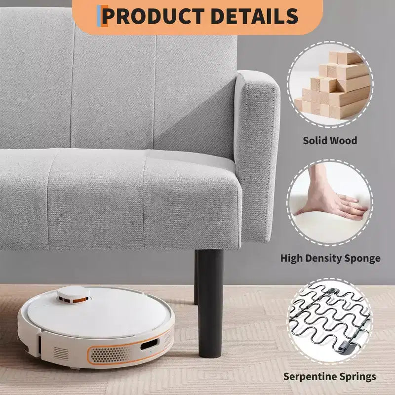 Divano letto futon convertibile da 75'' con schienale regolabile, divanetto imbottito per soggiorno
