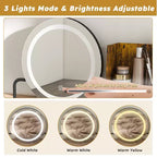 Set Specchio per Trucco Rustico con Illuminazione a LED, Prese di Corrente, 2 Cassetti e Ripiani Aperti