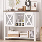 COZONY Farmhouse Bar Cabinet with Wine Glass Rack - Buffet Sideboard with Barn Door for Kitchen, Dining & Living Room