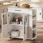 Carrello da Cucina Isola da 42 Pollici con Piano in Legno, Cassetto, Ripiani a 3 Livelli e Ruote Bloccabili