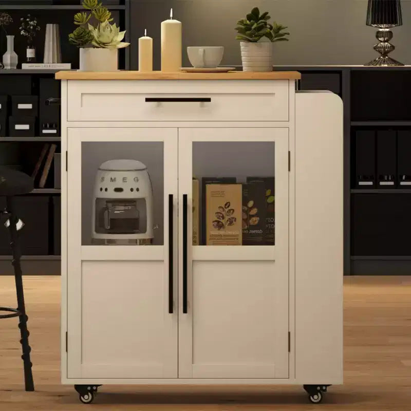 Carrello da Cucina Isola da 42 Pollici con Piano in Legno, Cassetto, Ripiani a 3 Livelli e Ruote Bloccabili