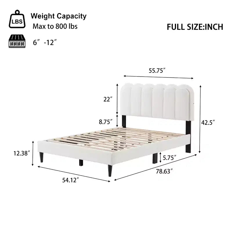 Letto a piattaforma moderno imbottito con testiera a petalo