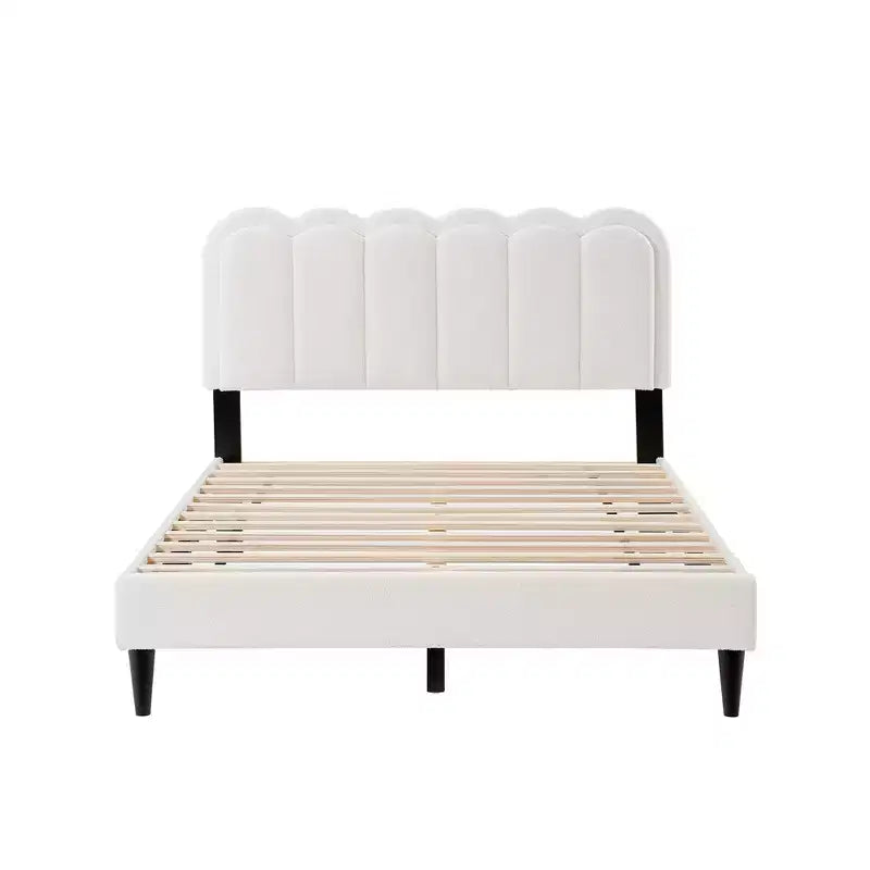 Letto a piattaforma moderno imbottito con testiera a petalo