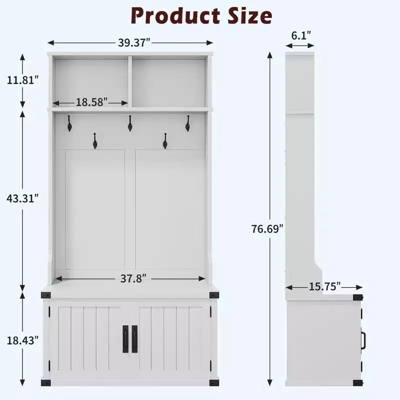 Panca scarpiera da ingresso con appendiabiti da 193 cm – Organizzatore da ingresso 4 in 1 con appendiabiti, 5 ganci e ripiano regolabile
