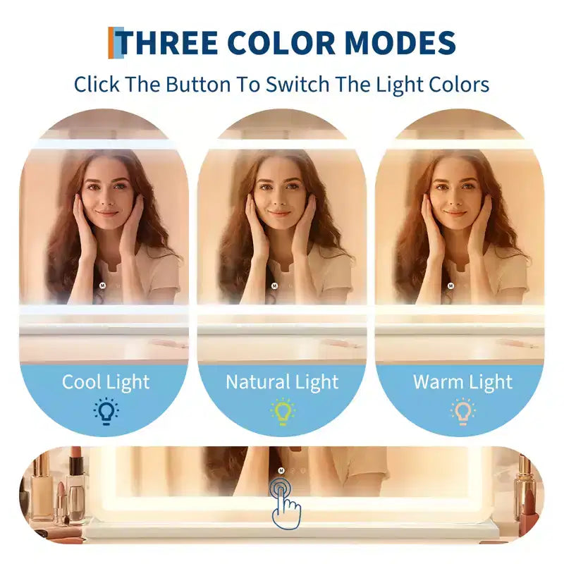 Specchio LED da Trucco con Luci, 3 Modalità di Colore Dimmerabili, Ingrandimento 10X, Controllo Touch