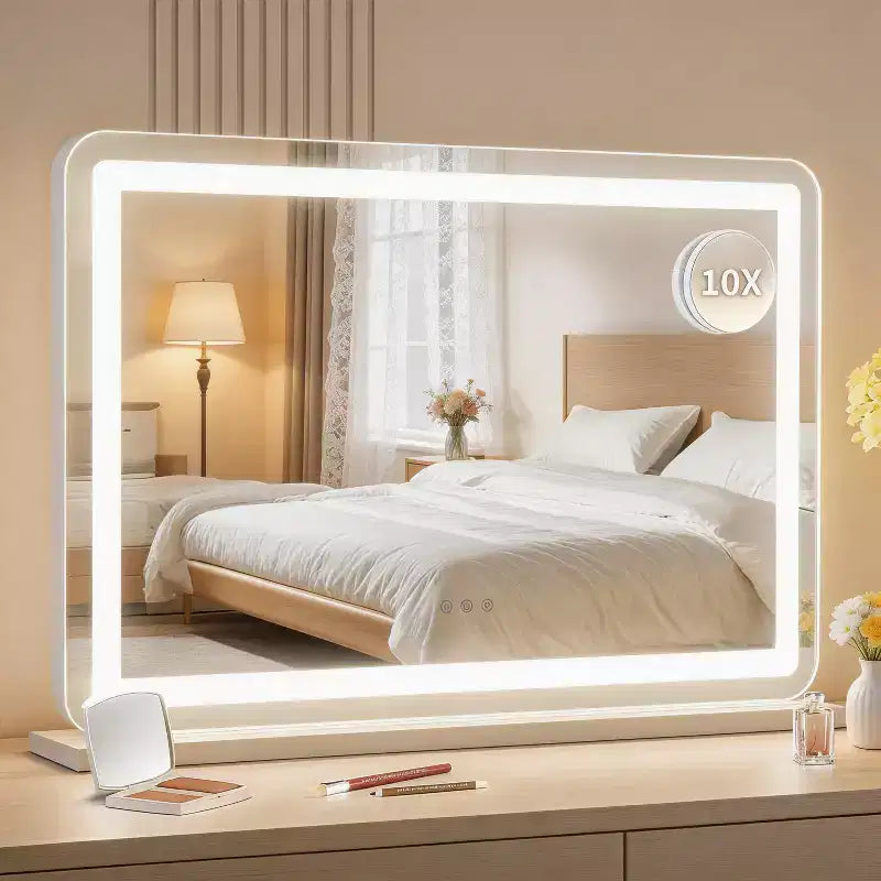 Specchio LED da Trucco con Luci, 3 Modalità di Colore Dimmerabili, Ingrandimento 10X, Controllo Touch