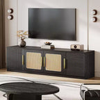 Mobile TV da 70,9" con scaffale a 6 livelli e ante in rattan, adatto per TV fino a 80 pollici