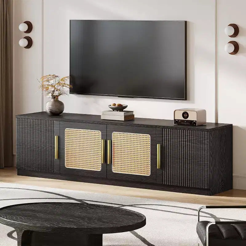 Mobile TV da 70,9" con scaffale a 6 livelli e ante in rattan, adatto per TV fino a 80 pollici