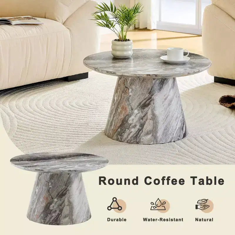 Tavolino da caffè rotondo con piedistallo in legno da 23"