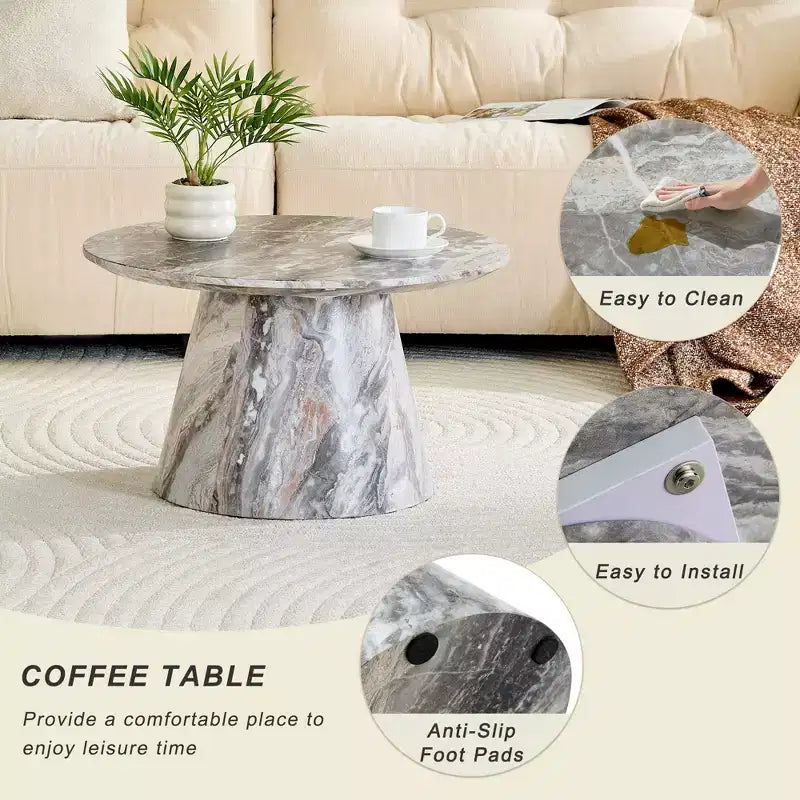 Tavolino da caffè rotondo con piedistallo in legno da 23"