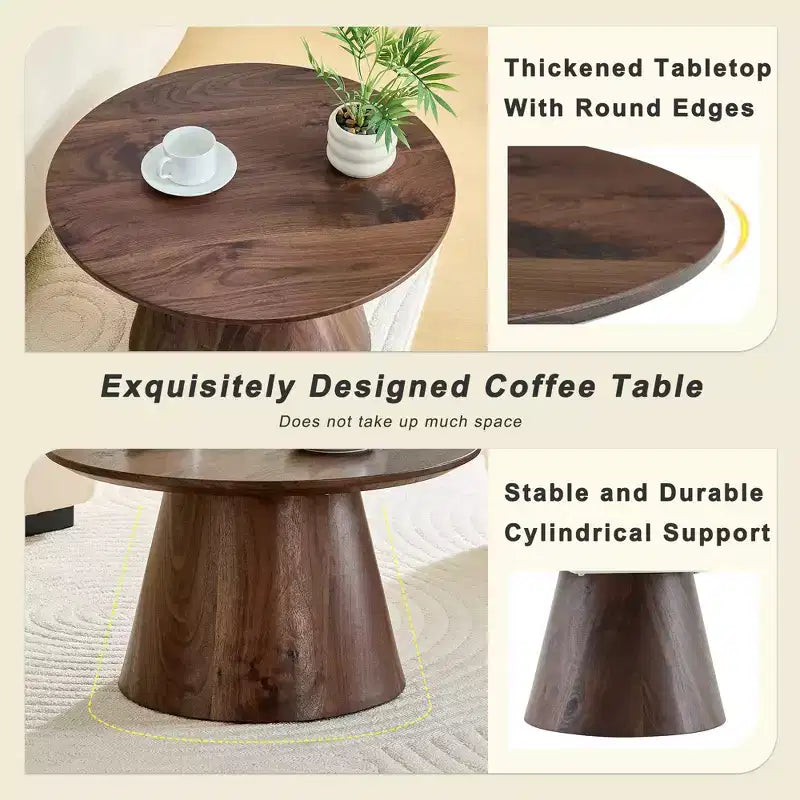 Tavolino da caffè rotondo con piedistallo in legno da 23"