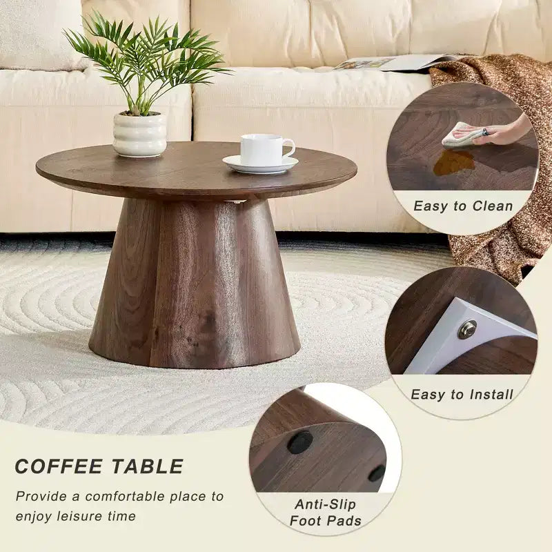 Tavolino da caffè rotondo con piedistallo in legno da 23"