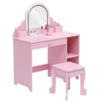 Set toeletta e sgabello per bambini con specchio illuminato, cassetto e ripiani aperti per bambine dai 3 anni in su