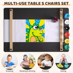 Set tavolo e sedie in legno per bambini con contenitore