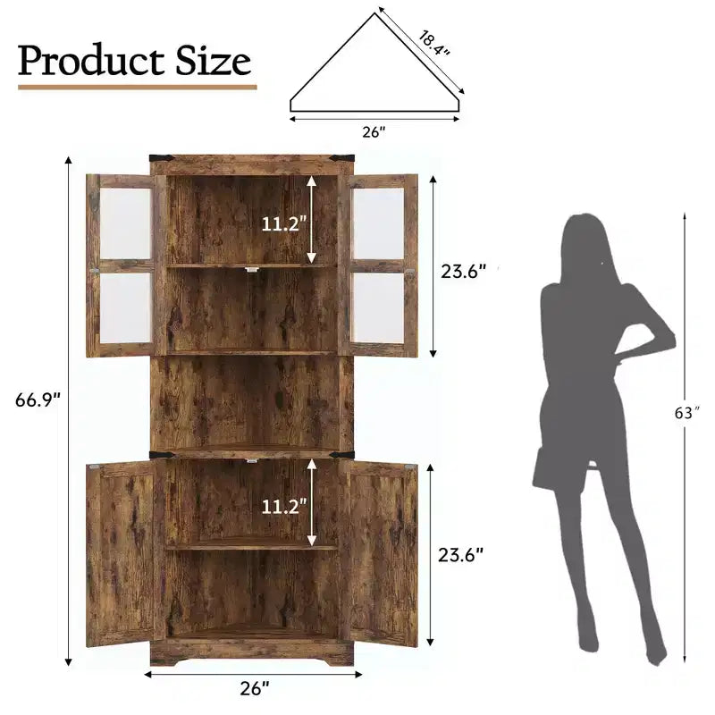 Armadietto angolare contenitore alto 170 cm con ante in vetro