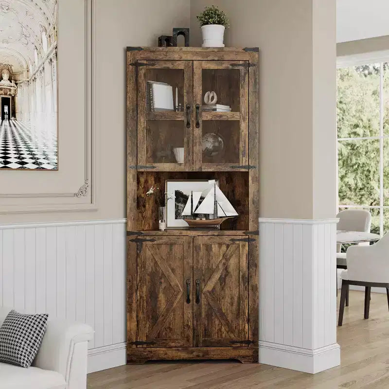 Armadietto angolare contenitore alto 170 cm con ante in vetro