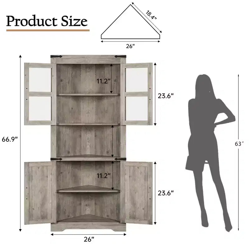 Armadietto angolare contenitore alto 170 cm con ante in vetro