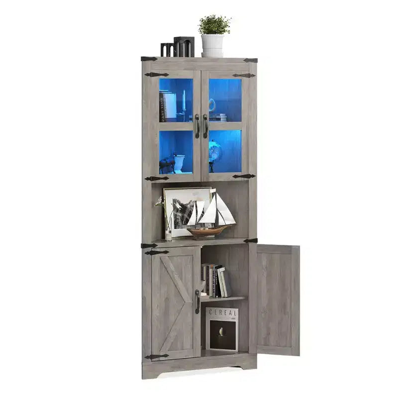 Armadietto angolare contenitore alto 170 cm con ante in vetro