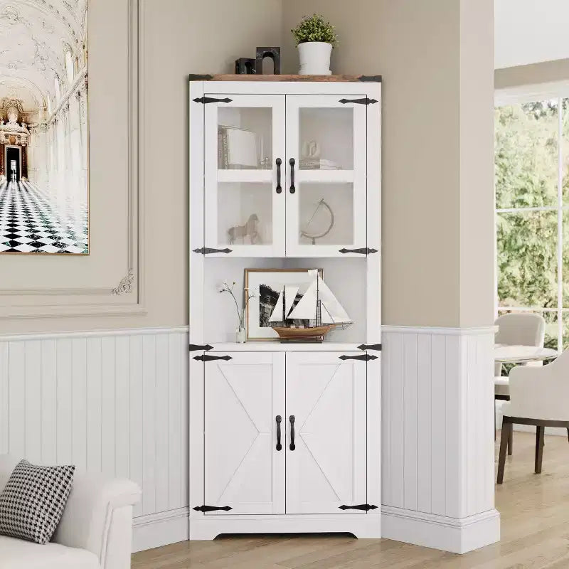 Armadietto angolare contenitore alto 170 cm con ante in vetro