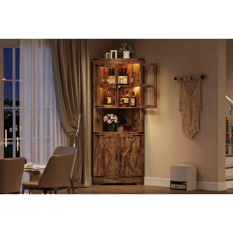 Armadietto angolare contenitore alto 170 cm con ante in vetro