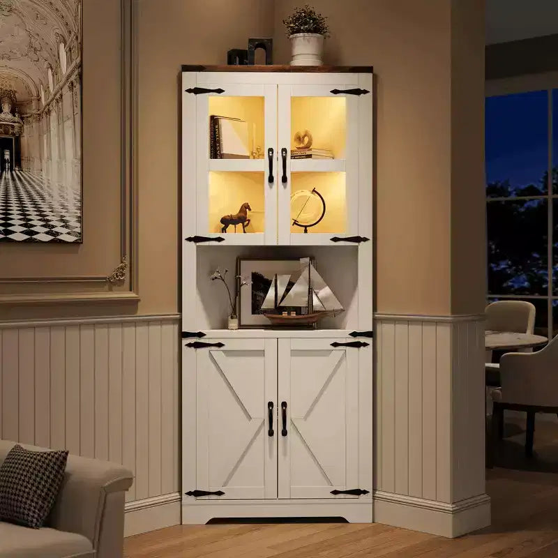 Armadietto angolare contenitore alto 170 cm con ante in vetro